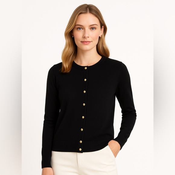 Banana Republic Sweaters - Banana Republic Merino Wool Black Classic Cardigan Sweater, Gold Buttons Size M